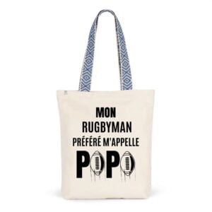 Totebag Ethnique - Coton BIO : MON RUGBYMAN PREFERE M'APPELLE PAPA