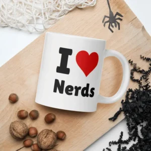 Mug blanc brillant "I love Nerds": Idée cadeau originale.