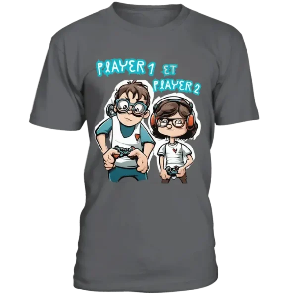 T-Shirt col rond Unisexe Player 1 et Player 2