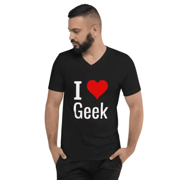 T-shirt unisexe à manches courtes et col V I love geek