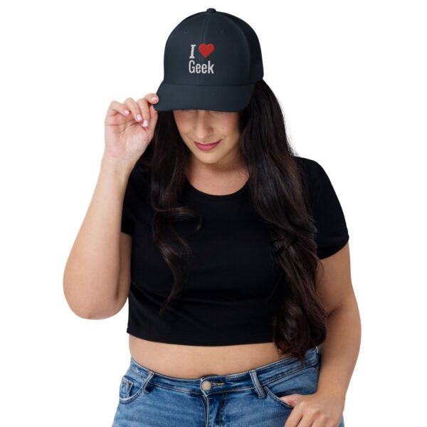 trucker casquette I love geek bleu marine avec broderie blanche