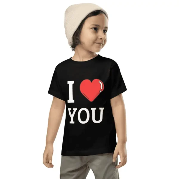 t shirt enfant noir I love you arboré par un tout petit