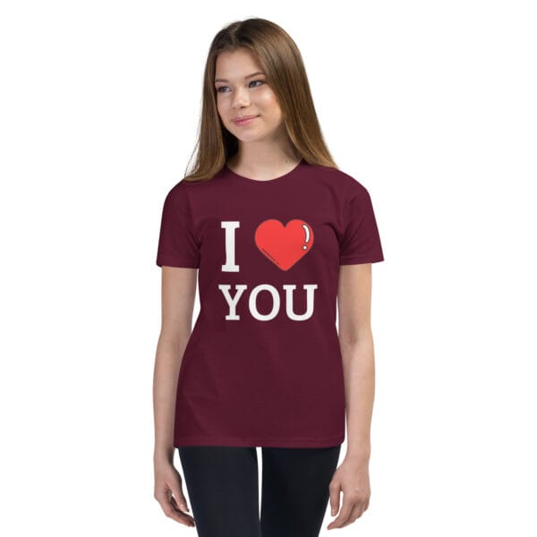 T-shirt à Manches Courtes pour Adolescent I love you : Qualité Premium, Coton Bio, Confort Maximal. – Image 3